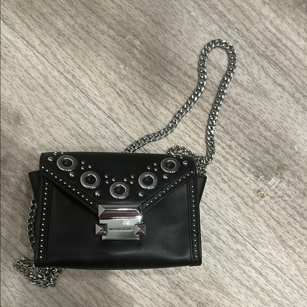 Michael Kors Mini Black and Silver Bag with Chain Details